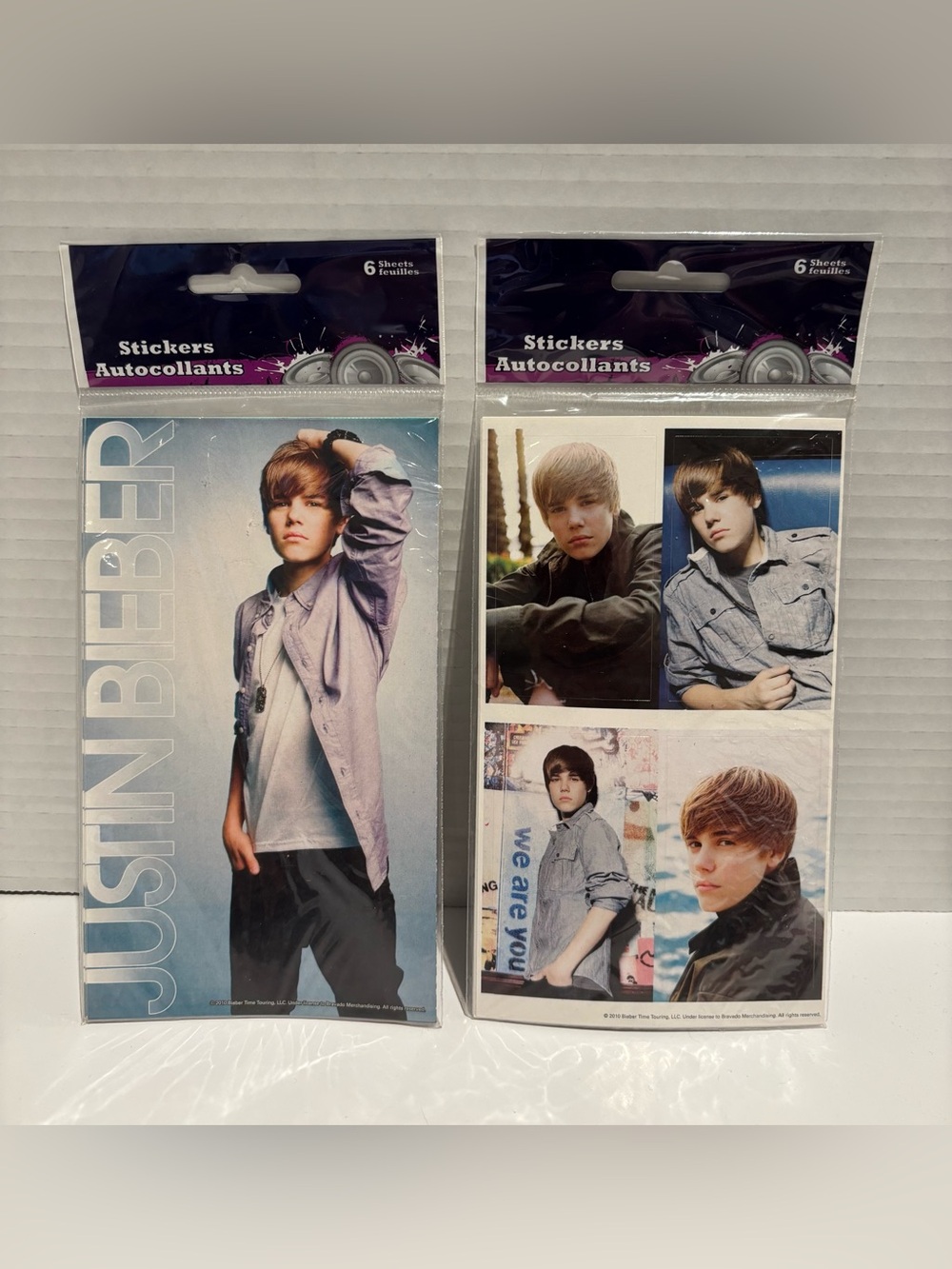Justin Bieber Lot of 2 Sealed Sticker Packs SandyLion 2010 12 Sheets